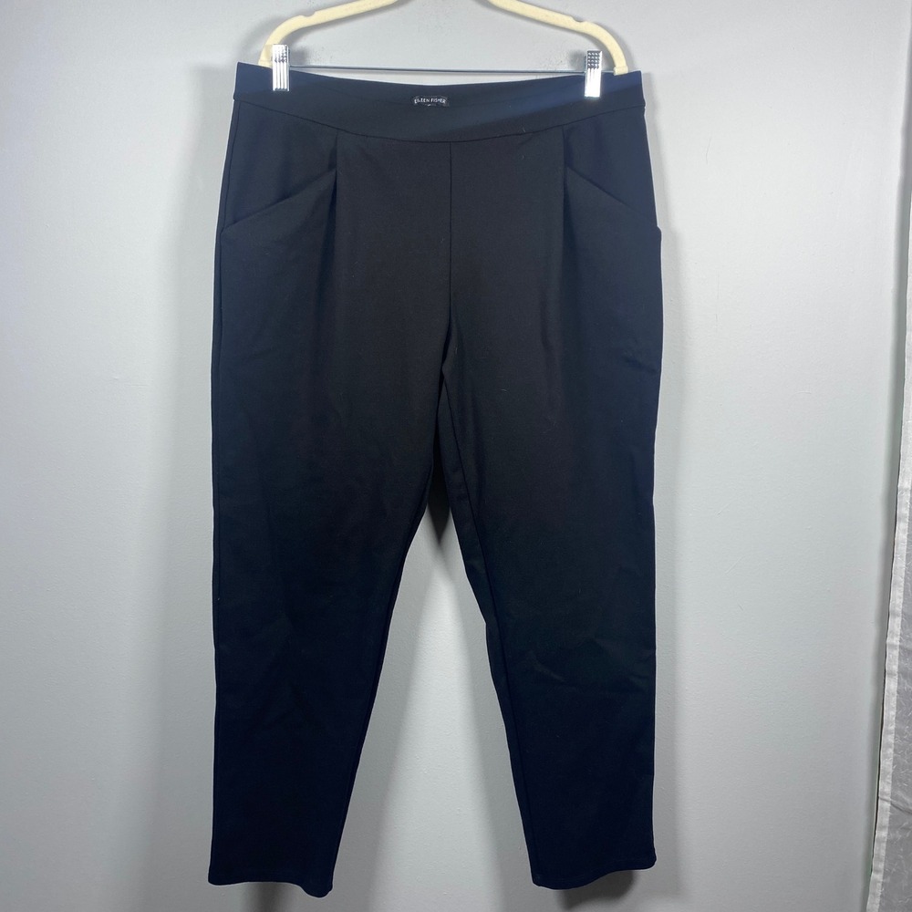 Eileen Fisher Lantern‎ Pull On Pants Women's Large Black Tencel Stretch Pockets